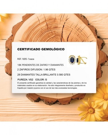 Pendientes oro 18k zafiro y diamantes laboratorio omega