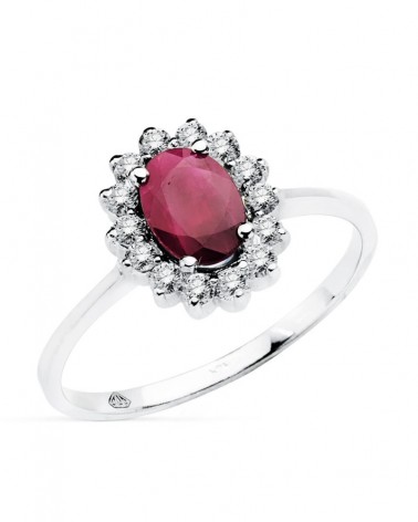 Sortija oro blanco 18k rubí diamantes laboratorio