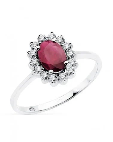 Sortija oro blanco 18k rubí diamantes laboratorio