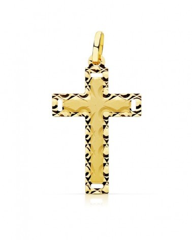Cruz oro amarillo 18k tallada sin cristo 28x17mm