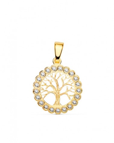 Colgante oro 18k árbol de la vida circonitas 15mm
