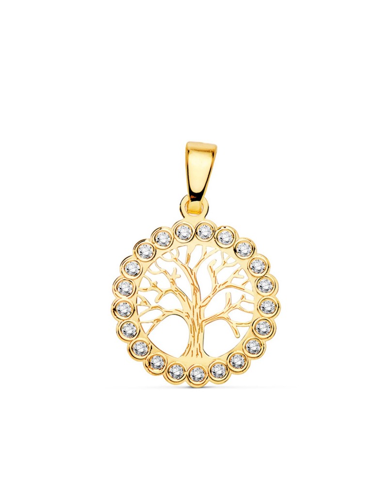 Colgante oro 18k árbol de la vida circonitas 15mm