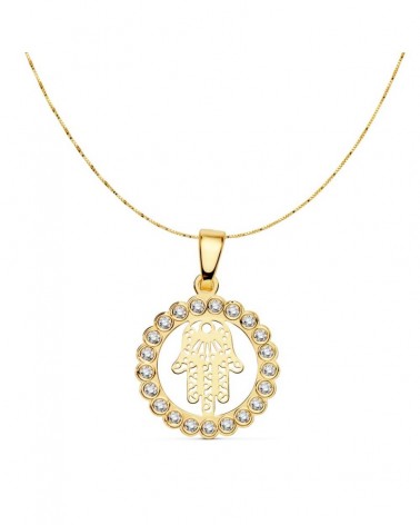 Colgante oro 18k Mano de Fátima circonita 15 mm