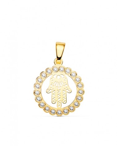 Colgante oro 18k mano de Fátima circonitas 15mm