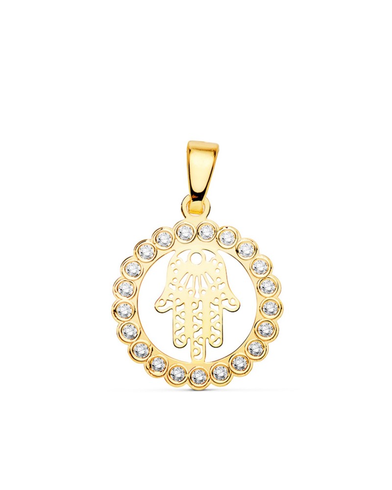 Colgante oro 18k mano de Fátima circonitas 15mm