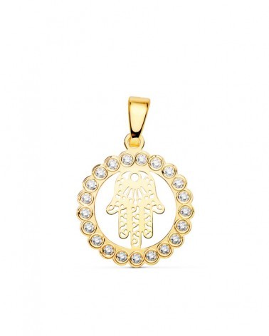Colgante oro 18k mano de Fátima circonitas 15mm