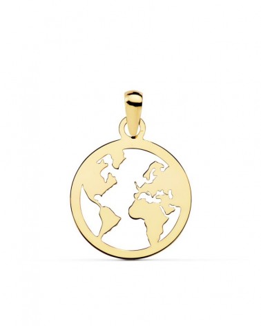 Colgante oro 18k mapamundi calado 15 mm