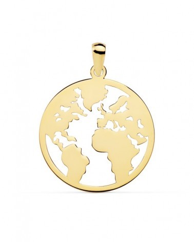 Colgante oro 18k mapamundi calado 20mm