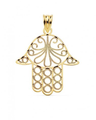 Colgante oro 18k Mano de Fátima 30x30 mm