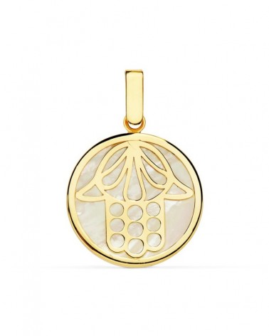Colgante oro 18k Mano de Fátima nácar 18mm