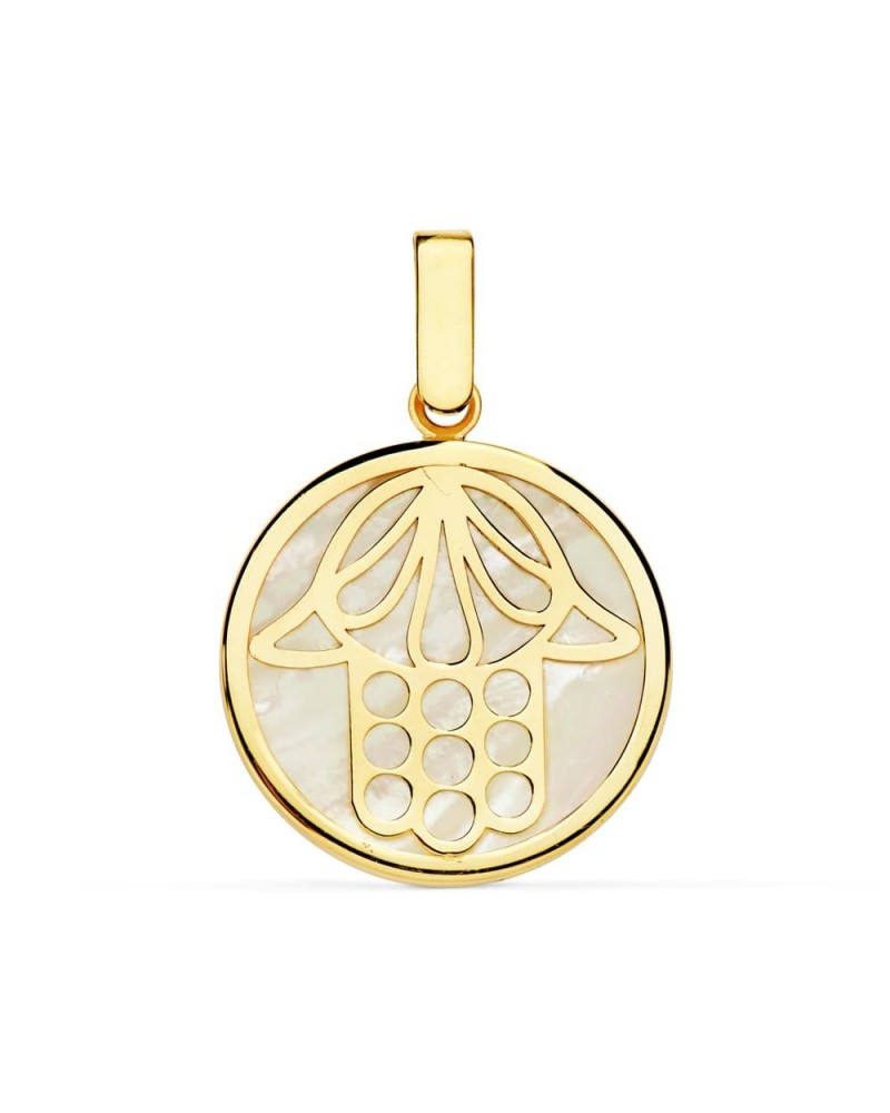 Colgante oro 18k Mano de Fátima nácar 18mm
