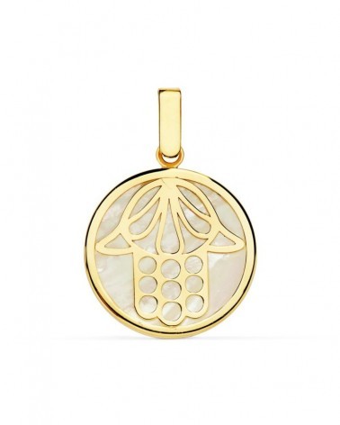 Colgante oro 18k Mano de Fátima nácar 18mm