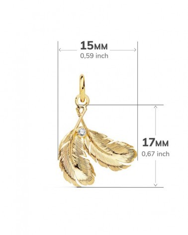 Colgante oro 18k dos plumas circonita 17x15mm