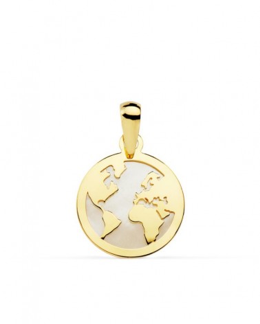 Colgante oro 18k mapamundi nácar 13 mm