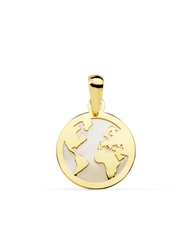 Colgante oro 18k mapamundi nácar 13 mm