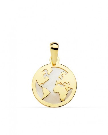 Colgante oro 18k mapamundi nácar 13 mm