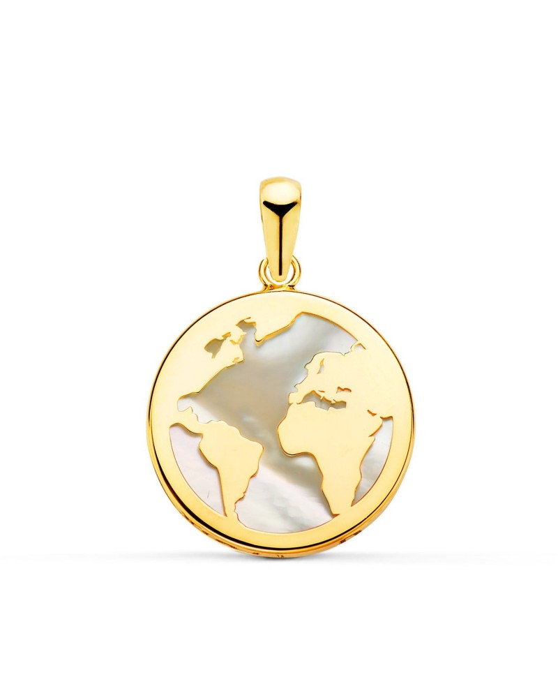 Colgante oro 18k mapamundi nácar 17mm