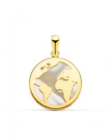 Colgante oro 18k mapamundi nácar 17mm