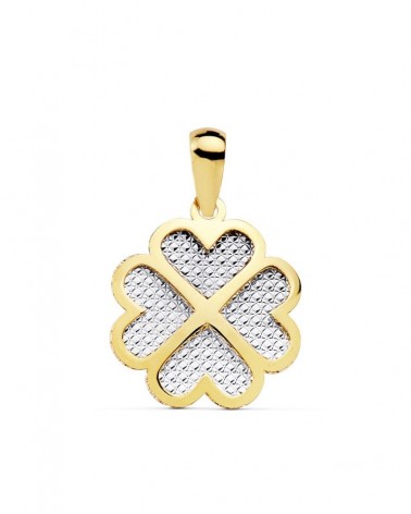 Colgante oro 18k bicolor trébol corazón 16x16mm