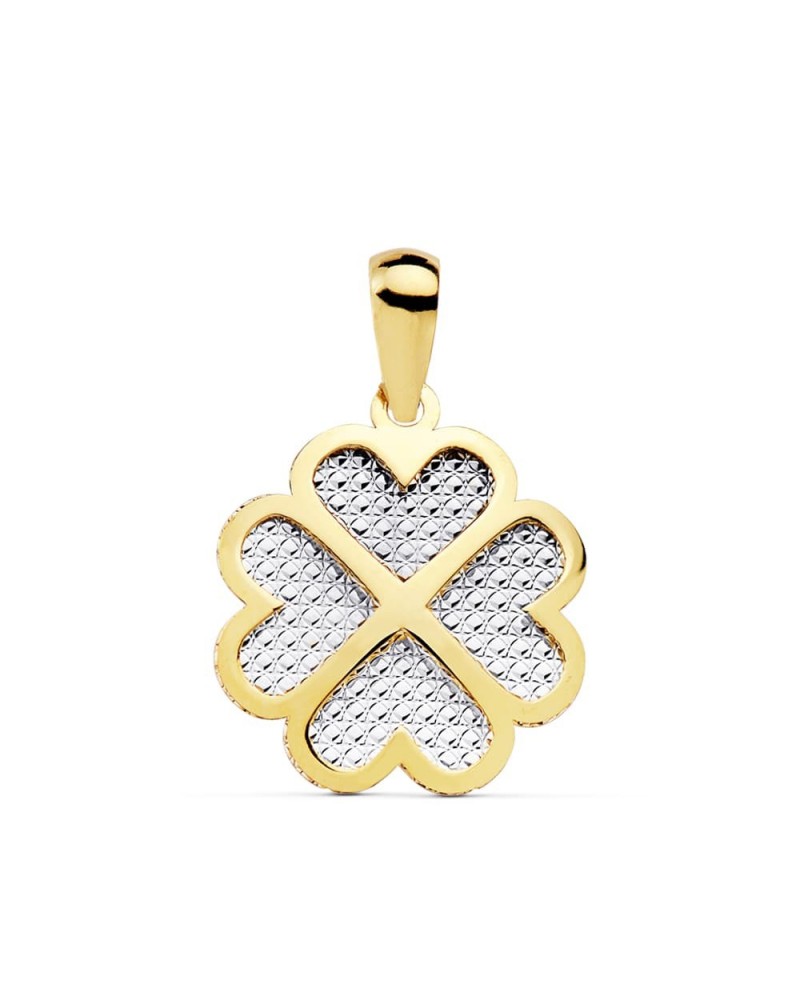 Colgante oro 18k bicolor trébol corazón 16x16mm