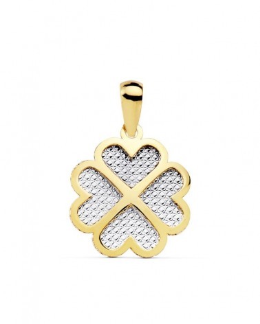 Colgante oro 18k bicolor trébol corazón 16x16mm