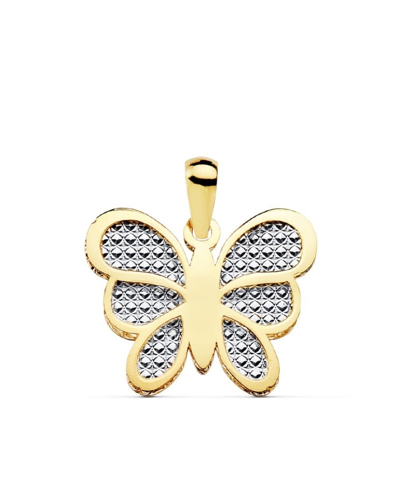 Colgante oro 18k bicolor mariposa tallado 17x14 mm