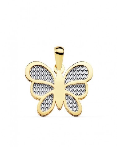 Colgante oro 18k bicolor mariposa tallado 17x14 mm