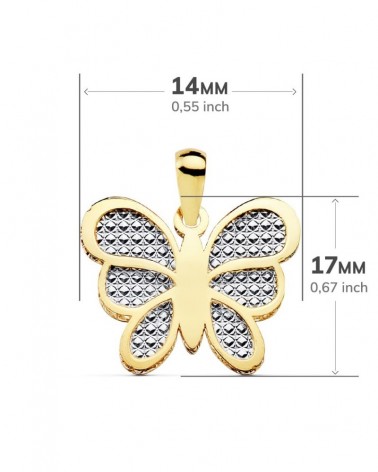 Colgante oro 18k bicolor mariposa tallado 17x14 mm