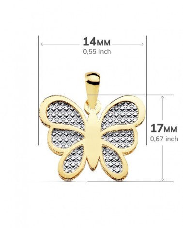 Colgante oro 18k bicolor mariposa tallado 17x14 mm