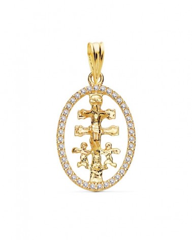 Cruz de Caravaca oro 18k orla circonitas 18x13mm