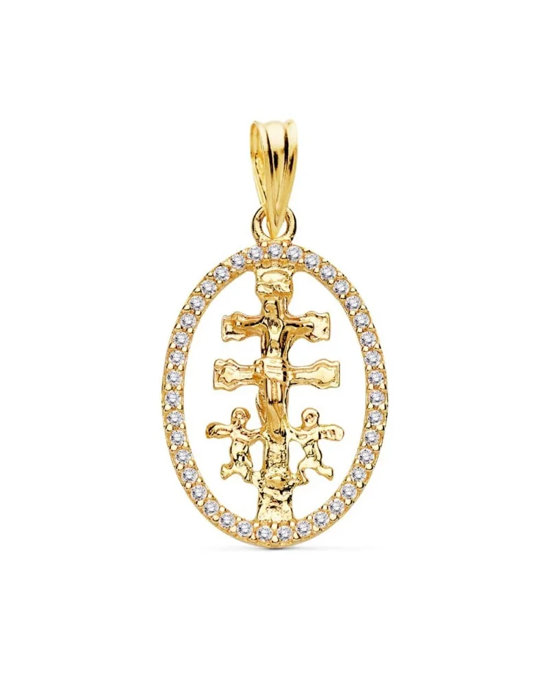 Cruz de Caravaca oro 18k orla circonitas 18x13mm