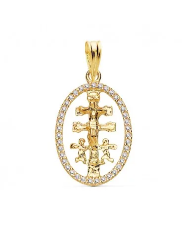 Cruz de Caravaca oro 18k orla circonitas 18x13mm