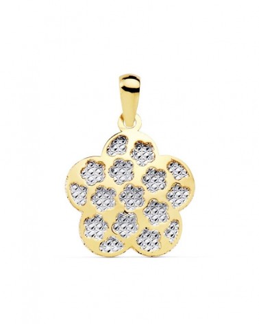 Colgante oro 18k bicolor flor tallado diamantado