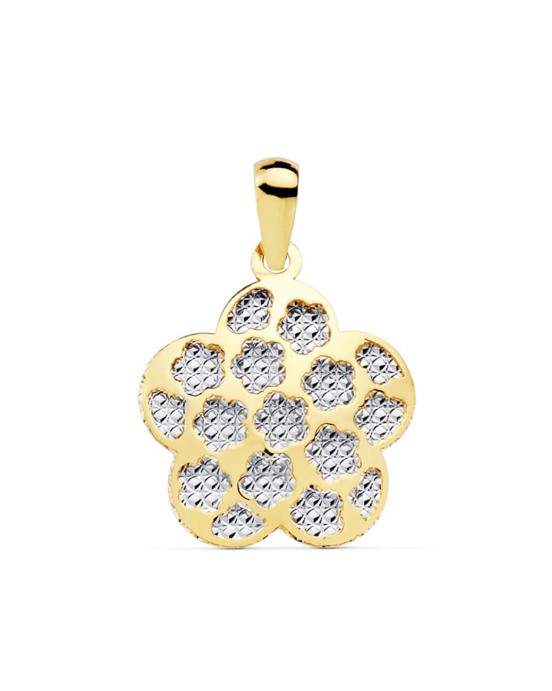 Colgante oro 18k bicolor flor tallado diamantado