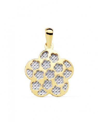 Colgante oro 18k bicolor flor tallado diamantado