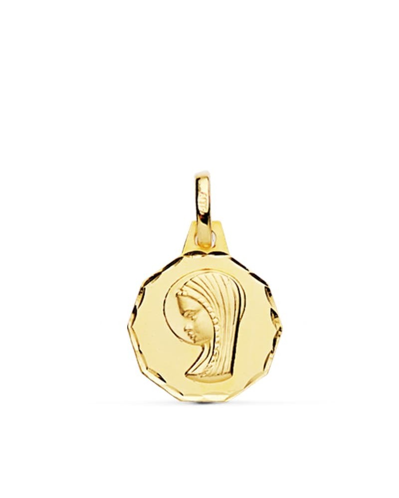 Medalla oro 18k Virgen Niña tallada 14 mm