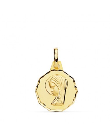 Medalla oro 18k Virgen Niña tallada 14 mm