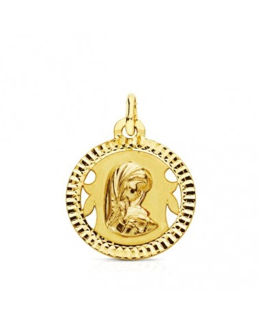 Medalla oro 18k Virgen Niña tallada 16mm