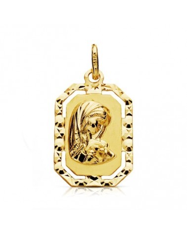 Medalla oro 18k Virgen Niña tallada 20x12 mm