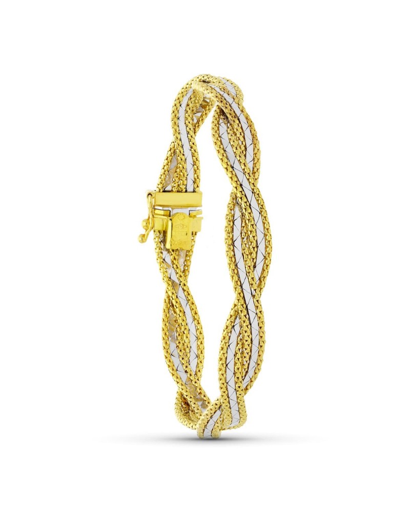 Pulsera oro 18k bicolor trenzada 14,3 gramos