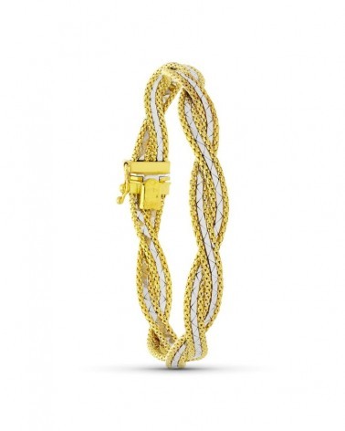Pulsera oro 18k bicolor trenzada 14,3 gramos