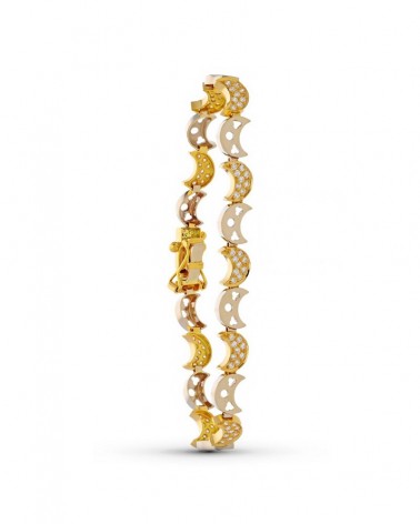 Pulsera oro 18k bicolor circonita medias lunas