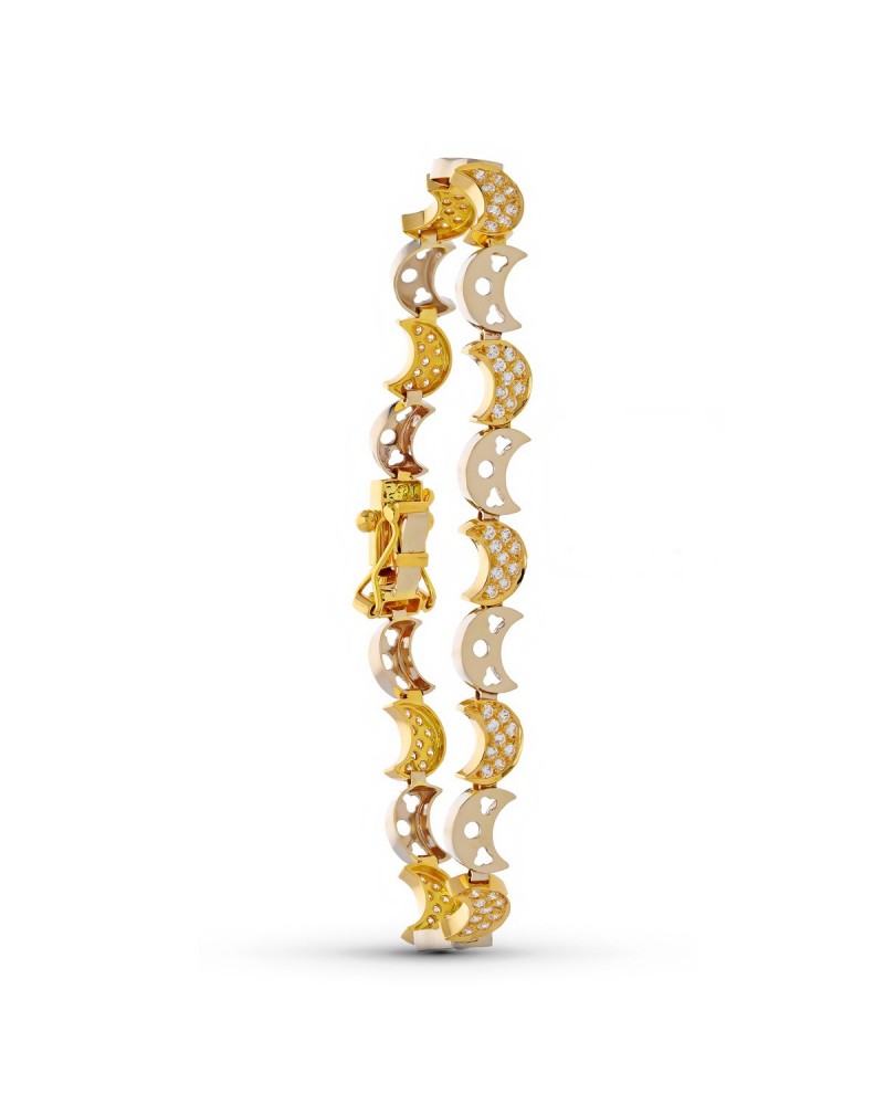 Pulsera oro 18k bicolor circonita medias lunas