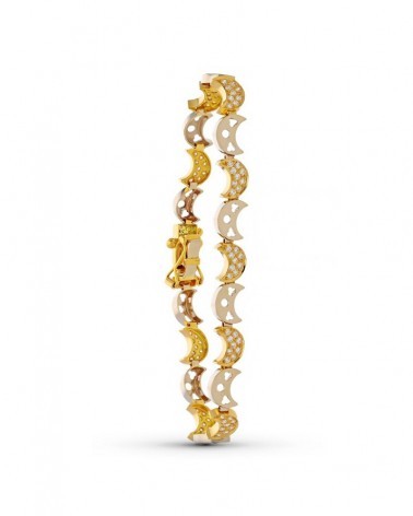 Pulsera oro 18k bicolor circonita medias lunas