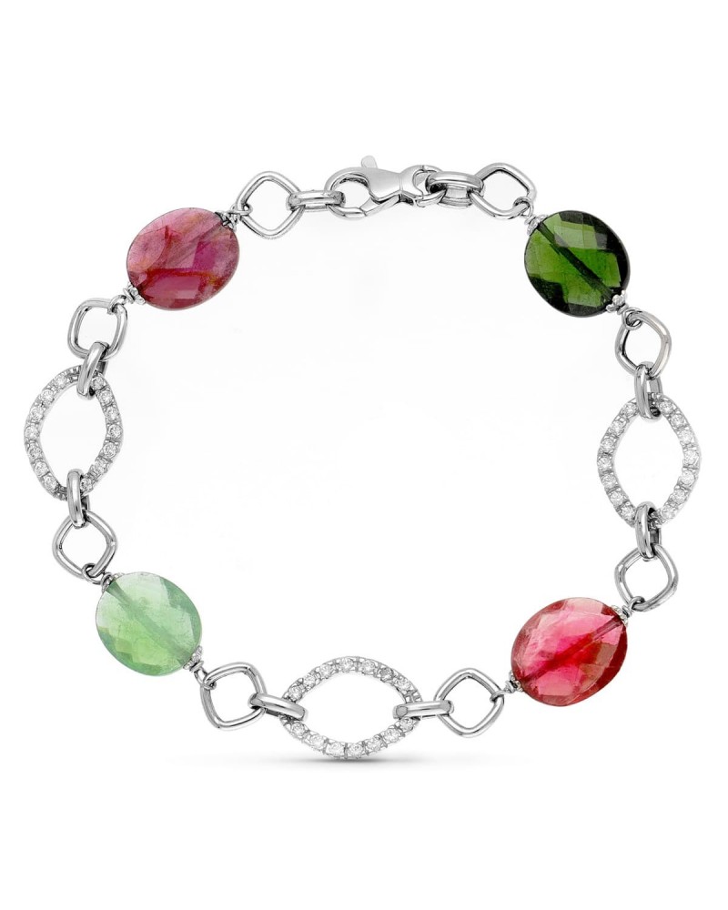 Pulsera oro blanco 18k piedras colores circonitas 19,5cm