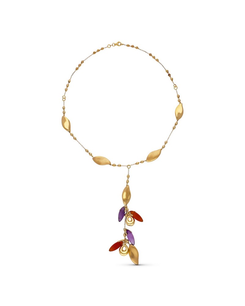 Gargantilla oro 18k amarillo colgante hojas multicolor