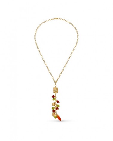 Gargantilla oro 18k con jaula y piedras de color