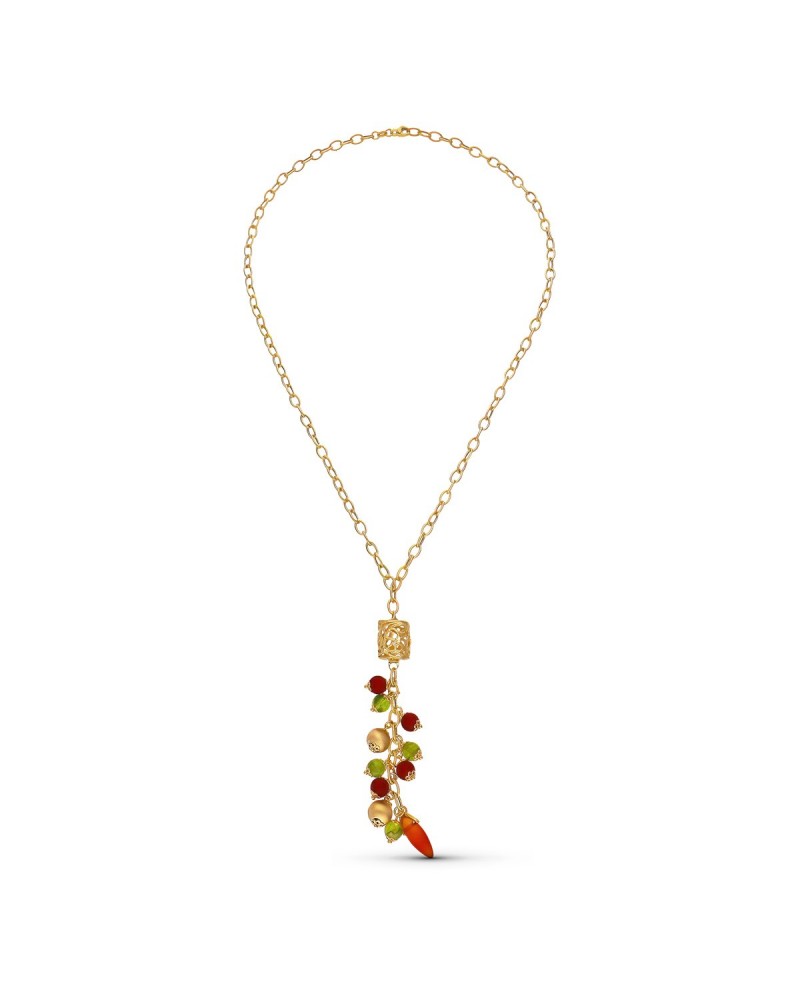 Gargantilla oro 18k con jaula y piedras de color