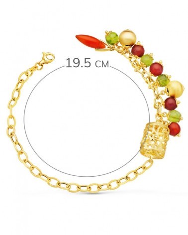 Pulsera oro 18k eslabones con jaula y piedras 19,5 cm