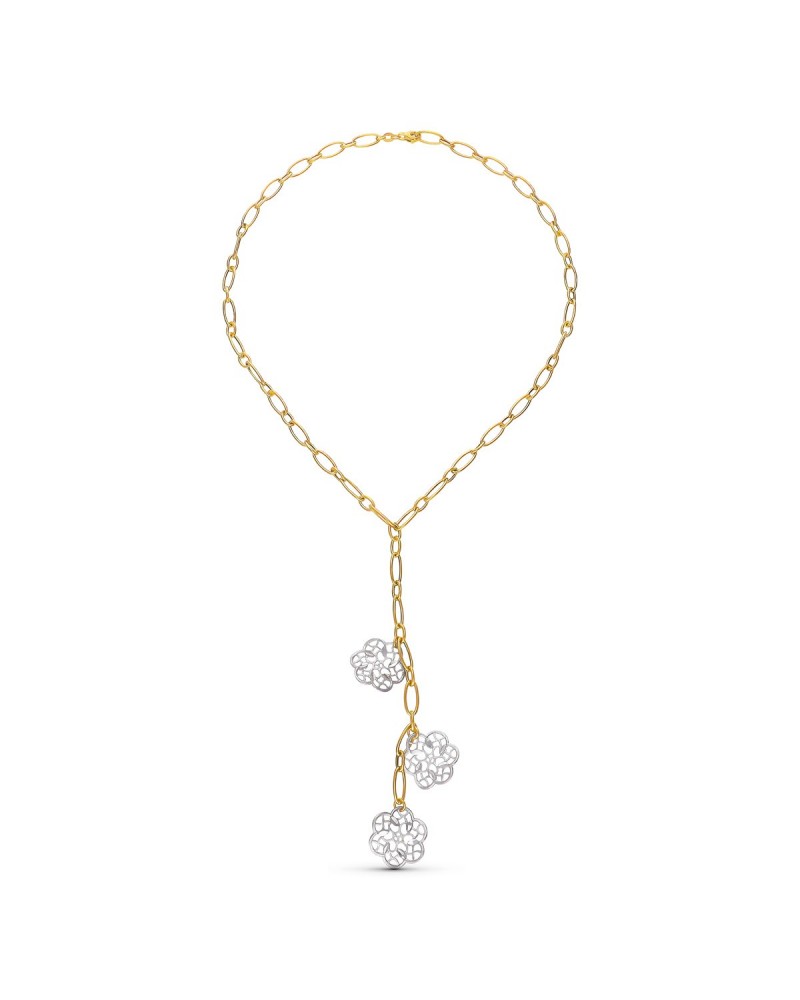 Gargantilla oro 18k bicolor flores caladas peso 11,4g